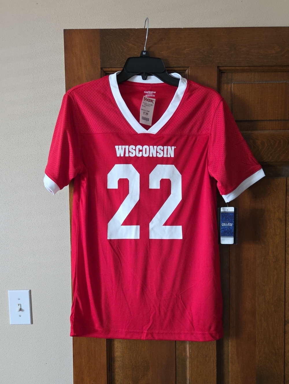 T.J.Maxx Red Wisconsin #22 Football Jersey with White Trim